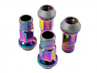 TPI гайки спортивные стальные 45мм М12*1.25 4шт c насечкой, с юбкой, радуга