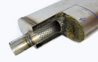 Бочка выхлопная Magnaflow style выход центр 57мм 2 выноса 63мм длина 455мм вынос-вынос-центр